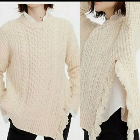 J. Crew Cable knit sweater with fringe wool/cotton Size Small - Picture 1 of 7